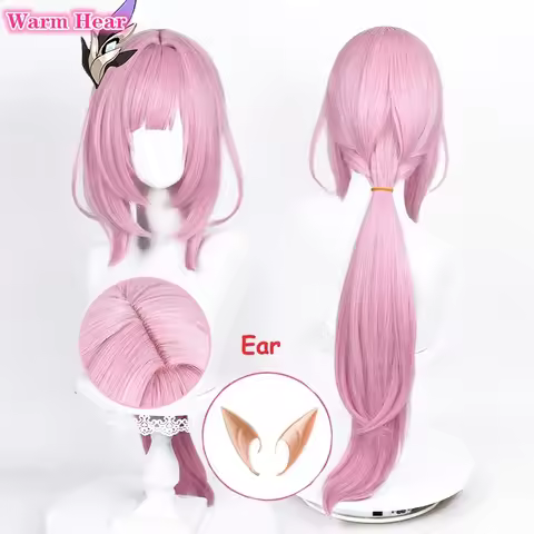 80cm Long Elysia Cosplay Wig Game Anime Wigs 3 Elysia Wigs Ear Maid Pink Heat Resistant Hair Anime C