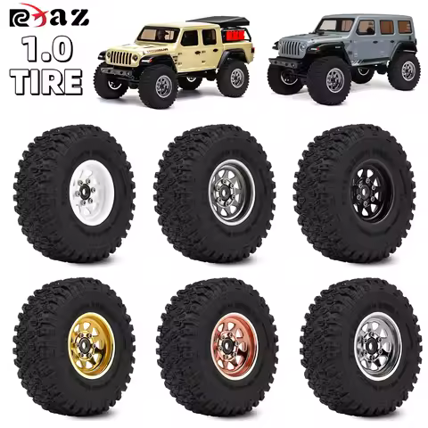 RCXAZ 1.0" Beadlock Wheel Rims 52*19mm Tires Set for 1/18 1/24 RC Crawler Car Axial SCX24 FMS FCX24 