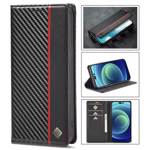 LC-imeeke Carbon Fiber Magnetic Wallet Case For Samsung Galaxy A24 A54 A53 A33 A14 A13 A34 A23 5G A0