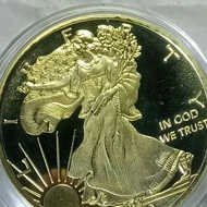 Koin Lapis Emas Walking Liberty Dollar Usa Amerika Gold Plated Koleksi