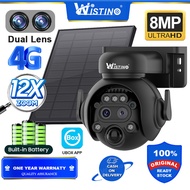 Wistino 6MP wireless WiFi solar cctv camera dual lens outdoor 12X zoom 4g sim card waterproof human