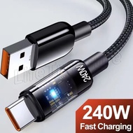 240W 10A Quick Charging Cable - USB To Type C Cable - LED Luminous Charger Wire - Nylon Braided Data