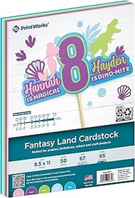 PrintWorks Fantasy Land Cardstock Paper 8.5" x 11" - 50 Sheets - 5 Assorted Fantasy Colors - Ideal f