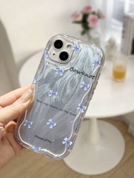 1 pieza Funda de teléfono transparente y cremosa con impresión de mariposas y flores en azul con cordón, compatible con IPhone P14/Pro Max, P13/dibujos animados, P11/Colorful, P12/Shockproof XR/dibujos animados,78GES2, XS/P15, Samsung Galaxy A03s, A12, A13, A21s, A22, A32, A33, A51, A52, A53, A72, S20FE, Xiaomi y Redmi series Redmi 9, Redmi 9a, Redmi 10a, Redmi 10c, Redmi Note11, Redmi 12, Redmi 12c.