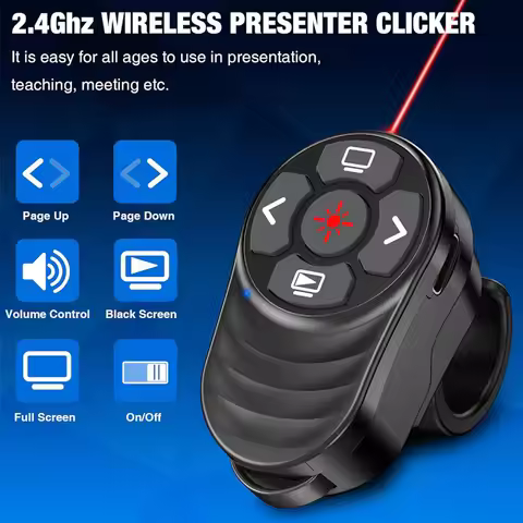 Rechargeable USB Type C Wireless Presentation Clicker Finger Ring PPT Presenter with Light Pointer R