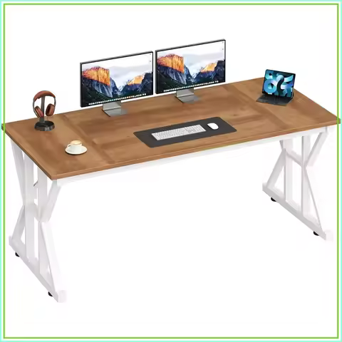 55 Inch Computer Desk with Thickened Frame for Home Office, Modern Executive Desk, Brown