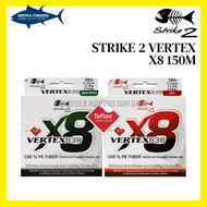 STRIKE2 Fishing Line VERTEX X8 Braided 150M Red & Green Braided 100% PE LINE Fishing Line Tali Panci