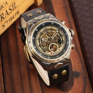 Fngeen Jam Tangan Pria Original Automatic Casual Luxury Perunggu Kulit