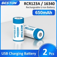 Beston 2Pcs RCR123A/16340 3.2V 650mAh Rechargeable Battery