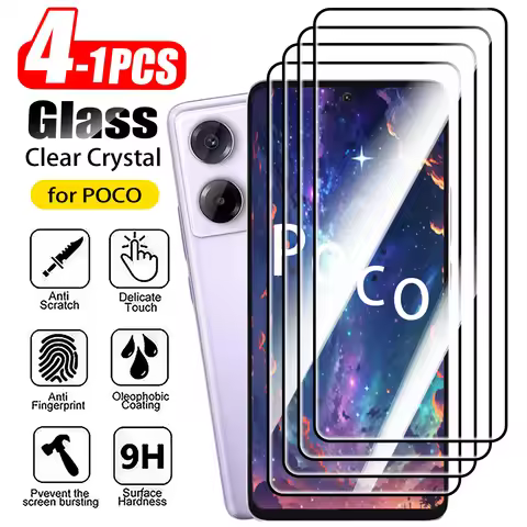 1-4Pcs 9H Tempered Glass For POCO X7 X6 X5 Pro X4 X3 GT Screen Protector Glass on Xiaomi POCO M7 Plu
