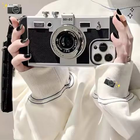Couple Luxury gift 3D retro fashion Camera Crossbody neck strap Lanyard case for iphone 11 12 13 14 