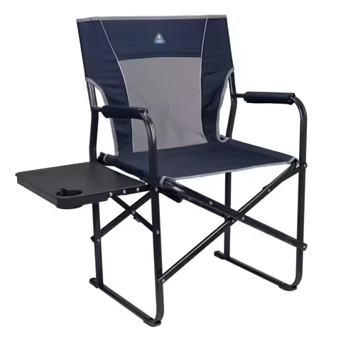 Slim-Fold Director's Chair Compact Folding Camp Chair with Side Table Indigo