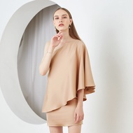 LALIT STUDIO Alley Dress Sand เดรสไหล่เดียวแบบสั้น สีน้ำตาลอ่อน เดรสออกงานกลางวัน สไตล์เรียบหรู ชุดอ