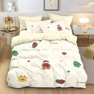 L96 Christmas Santa Claus 4IN1 Bed Sheet Quilt Cover Snowman Pillowcase Bedding Set Bedroom Washable