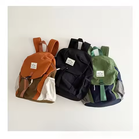 Lightweight Kids Backpack Quick Dry Fabric Stylish Color Block Trendy Flap Bag for Spring Autumn Out