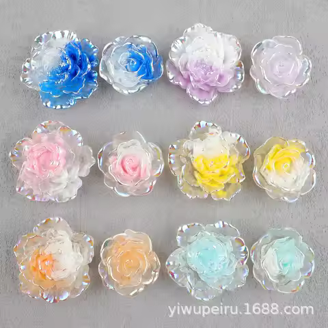 20pcs AB Color Resin Transparency Rose Camellia Flower Flatbacks Cabochons DIY Crafts For Cards Deco