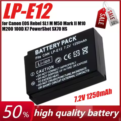 7.2V 1250mAh LP-E12 Battery for Canon EOS Rebel SL1 M M50 Mark II M10 M200 100D X7 PowerShot SX70 HS