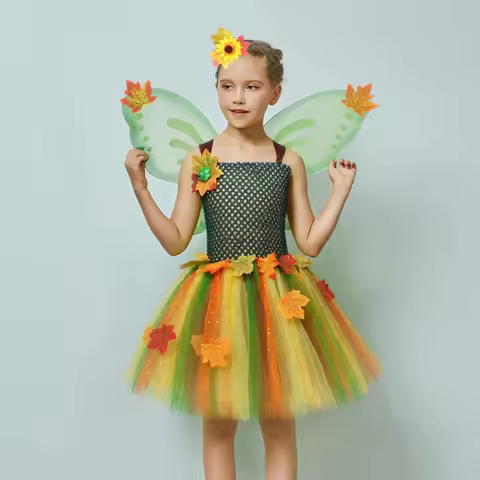 Halloween Carnival Forest Fairy Costume Tutu Skirt for Girls Birthday Party Cosplay Fairy Outfit Chi