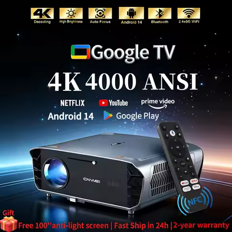 4K Ultra HD Projector 2.4+5G WiFi Video Movies Auto Focus Android 14 Beamer 4000 ANSI Daytime Google