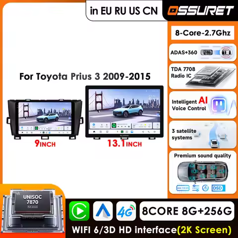 Carplay 4G-LTE Carplay Android Car Radio for Toyota Prius 3 2009 - 2015 Car Infotainment Multimedia 