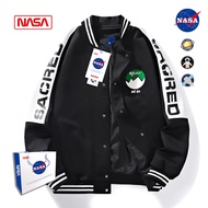 NASA Joint หลวมชุดเบสบอลผู้ชายขนาดใหญ่เสื้อแจ็คเก็ตนักเรียนเสื้อกีฬาเบสบอลเสื้อแจ็คเก็ต Black XXXL
