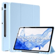 กรณีแท็บเล็ตสำหรับ Samsung Galaxy Tab S7 FE Galaxy Tab S8 S7 Plus 12.4 Tab S6 Lite P610 S8 S7 A8 10.5ฝาครอบ Trifold หนังสมาร์ทแท็บเล็ตผู้ถือดินสอ