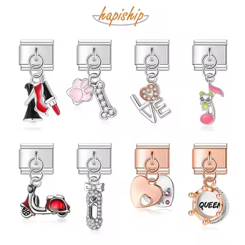 Hapiship Original Daisy Romantic Heart Crown Love Dog's Paw Italian Charm Fit 9mm Bracelet Stainless