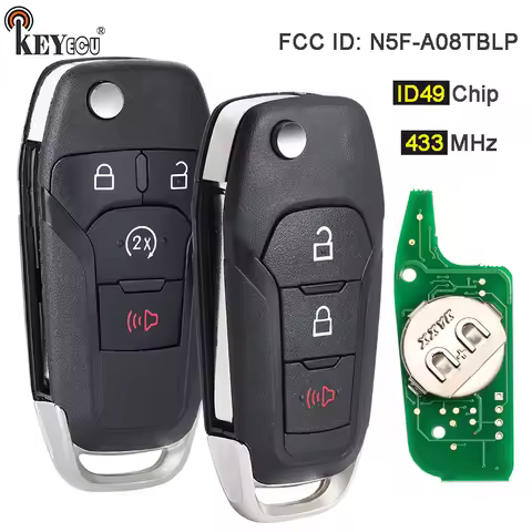 KEYECU 433MHz ID49 Chip FCC ID: N5F-A08TBLP P/N:164-R8334 Flip Keyless Remote Key Fob for Ford F-150