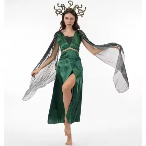 Goddess Medusa Green Dress Cosplay Women Costume Female Headgear Skirts Dance Party Perfemence Cloth