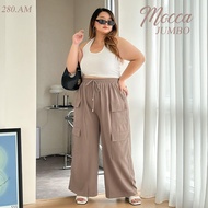 Women's jumbo cargo culottes, knit material, side pockets 6L 7L 110kg 120 kg 130kg premium ivory moc