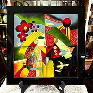 Tranh sơn mài PICASSO đắp nổi cao cấp Thanh Bình Lê 60x60 cm có  kèm khung sơn mài cao cấp