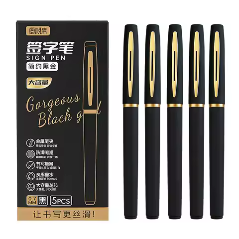 5Pcs/Pack Large Capacity Gel Pen 0.5/0.7/1.0mm Tip Black Ink Signature Pen Writing Business Office S