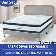 [Bulky] 12 inch Royal Latex mattress with Fabric Divan Bed Frame * Fast Delivery * Free Delivery and Installation