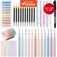 Deluxe Aesthetic Stationery Set - Colored Highlighters, Rainbow Mousse Gel Pens, Index Cards, Washi 