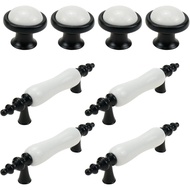 8 Pek Pemegang Laci Seramik, Pemegang Almari Hitam & Putih untuk Kabinet Dapur & Almari Pakaian, (4 