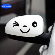 [AME]2Pcs Y-111 Car Sticker Waterproof Non-fading Cartoon Reflective Cute Smile Rearview Mirror Sticker for Modification