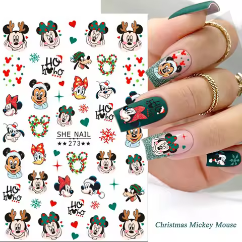 Christmas Minnie Mouse Nail Stickers On Nails 1pcs 3D Disney Cartoon Nails Art Decals Anime Donald L
