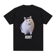 Cat Saying Huh? Funny Meme T-shirt Men Women Breathable Short Sleeve Oversized T Shirts Fashion Hara