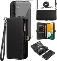 Asuwish Mobile Phone Case for Samsung Galaxy A13 5G/A04S Case with Strap, Protective Film, Card Slot