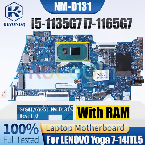 NM-D131 For LENOVO Yoga 7-14ITL5 Notebook Mainboard i5-1135G7 i7-1165G7 With RAM 5B20Z31000 Laptop M