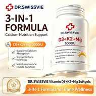 DR.SWISSVIE D3 K2 Magnesium 5000IU 90 Softgel | Vitamin D3 K2 Mg Support Bone & Immunity Health Calc