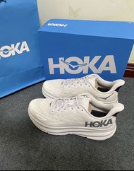 HOKA ONE ONE Clifton9城市通勤跑步鞋女裝灰白