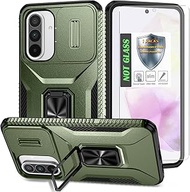 for A36 5G Case,with Sliding Camera Lens Cover,HD Screen Protector,360Β° Rotating Ring Kickstand,AYME