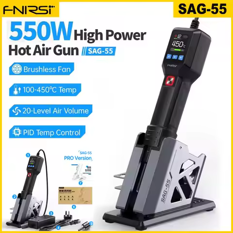 FNIRSI SAG-55 Micro Hot Air Gun 550W With Stand BGA Rework LCD Digital Hair Dryer Soldering Heat Gun