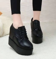 (Ready Stock) Korean Woman Platforms Shoes 10 cm Heels Wedges Sneaker Straps Black