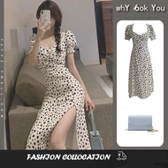 Yoohui Qz004 Baju Pantai Wanita Dress Midi Pantai Bunga Mid-Length Split Polkadot Long Skirt