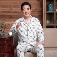 45-100kg plus size middle-aged elderly Men's Pajamas Summer Long-sleeved Autumn Summer Young middle-