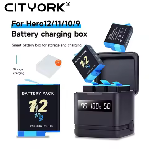 2000mAh Battery For GoPro Hero 9 GoPro Hero 10 GoPro Hero 11 GoPro Hero 12 + LCD 3-Slots Charger Box