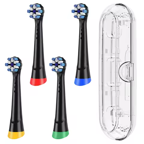 Clear Toothbrush Travel Case and 4 Pcs Replacement Brush Heads Compatible with Oral B iO 2 3 4 5 6 7
