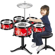 J16 Jazz Drum Set For Kids 5 Drums / 3 Drums With Small Stool Drum Stick Set Music Instrument Educational Toys For Beginners Gifts